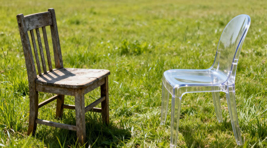 풀밭, 나무의자